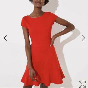 Loft Womens Red Short Sleeve Stretch Boat Neck Back Zipper Aline Dress Size 4